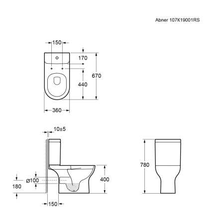Унитаз напольный с бачком Ambassador Abner 107K19001RS белый с сиденьем безободковый каскадный смыв